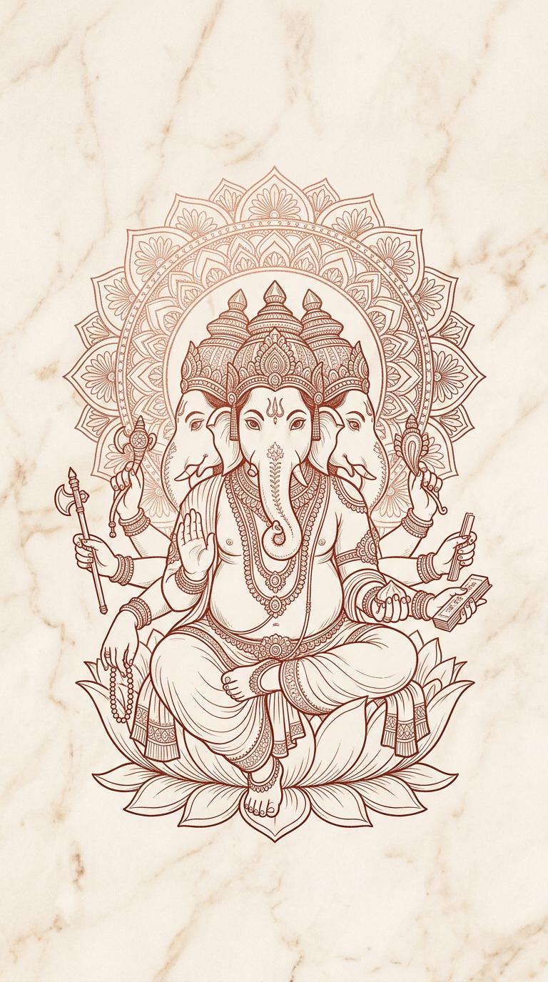 ปางทวิชา คณปติ — Line Art