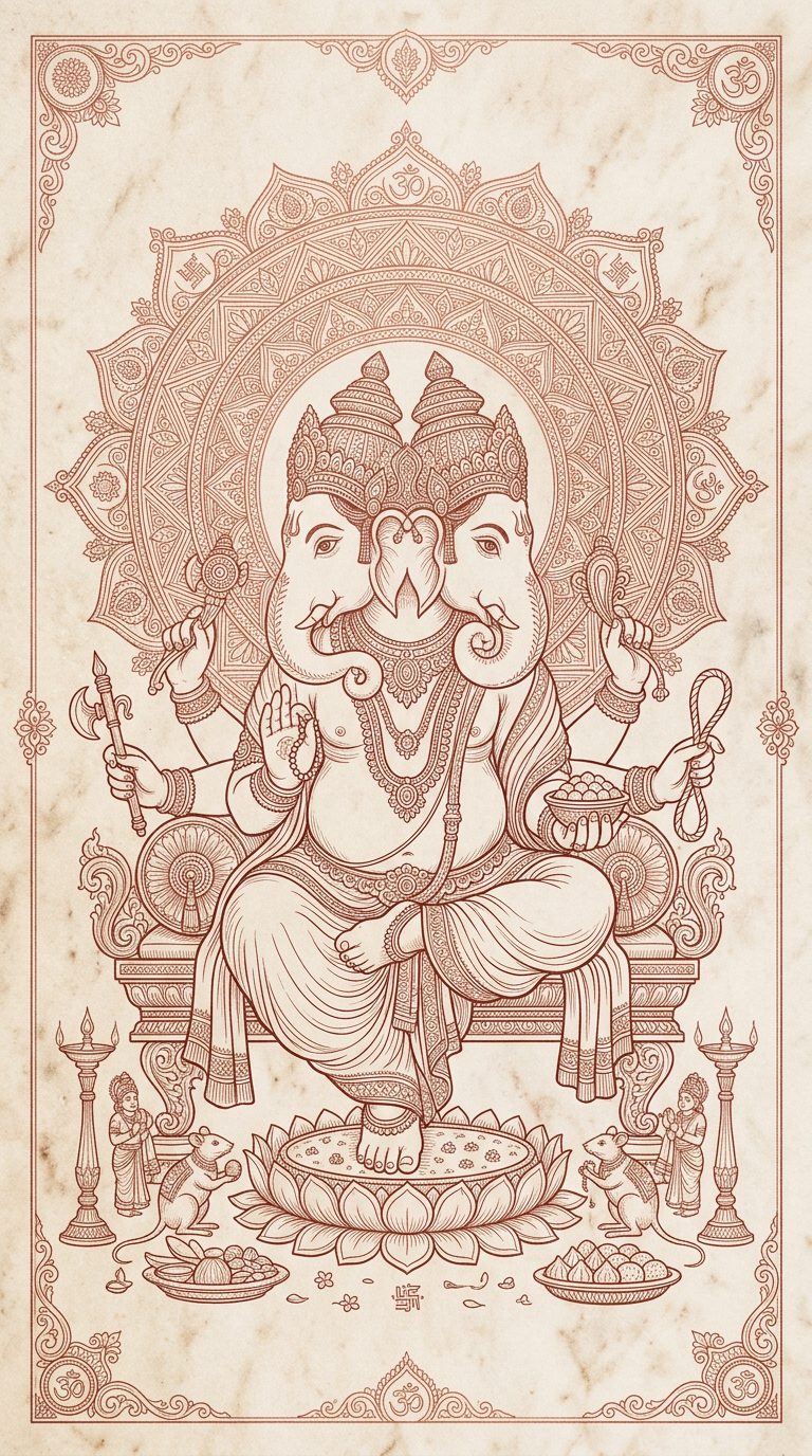 ปางทวิมุข คณปติ — Line Art