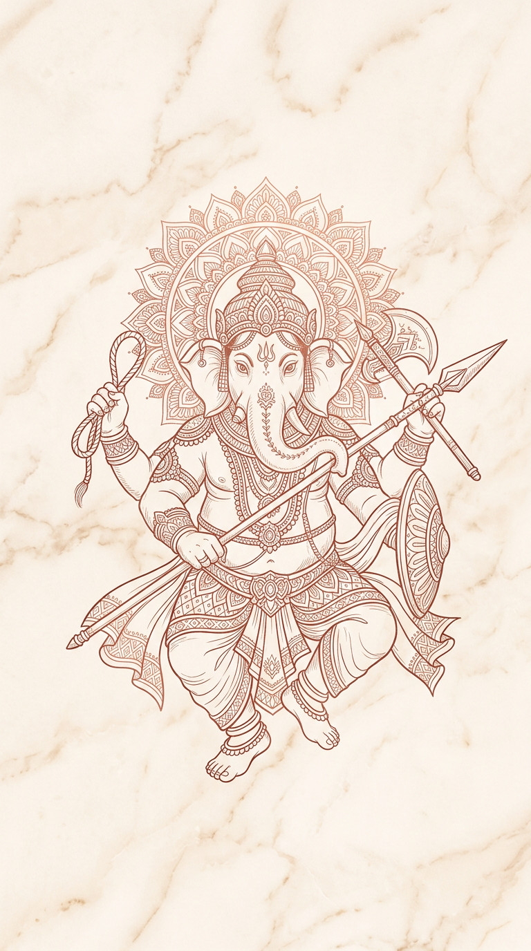 ปางวีระ คณปติ — Line Art